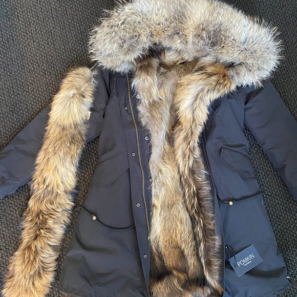 CONVERTIBLE 4 in 1 NATURAL FUR BLACK WATERPROOF PARKA WINTER COAT SIZE 8/10 - Picture 4 of 16